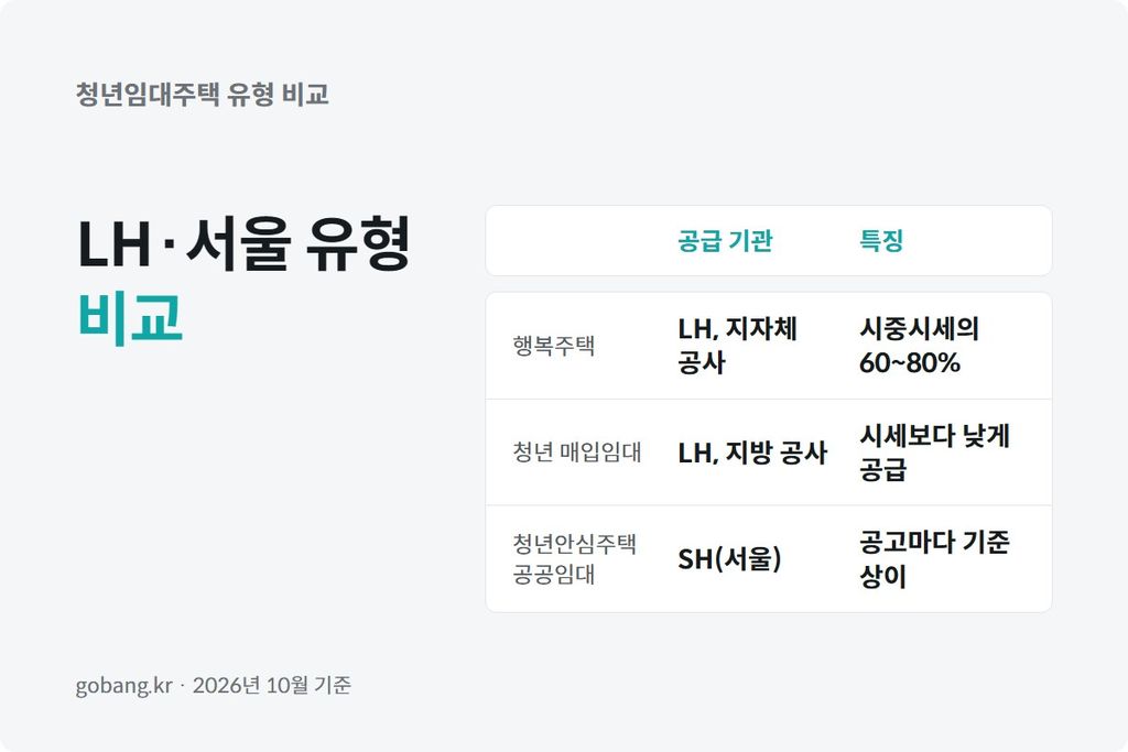 LH와 서울에서 공급하는 청년임대주택 유형을 비교한 이미지